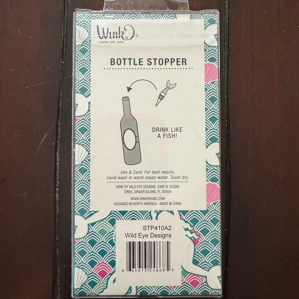 Wink Mermaid Bottle Opener and Wine Stopper Set - Pink and Blue